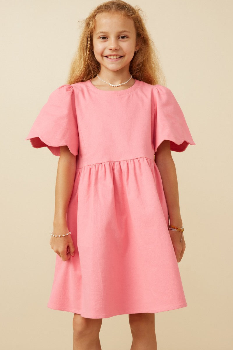 Girls: Pink Scallop Sleeve Dress