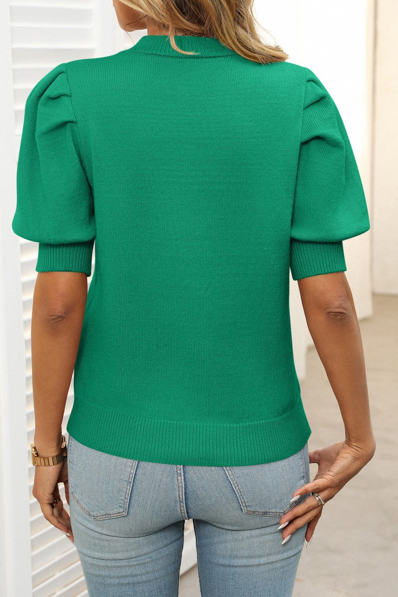 Pre-Order Green Puff Sleeve Knit Top