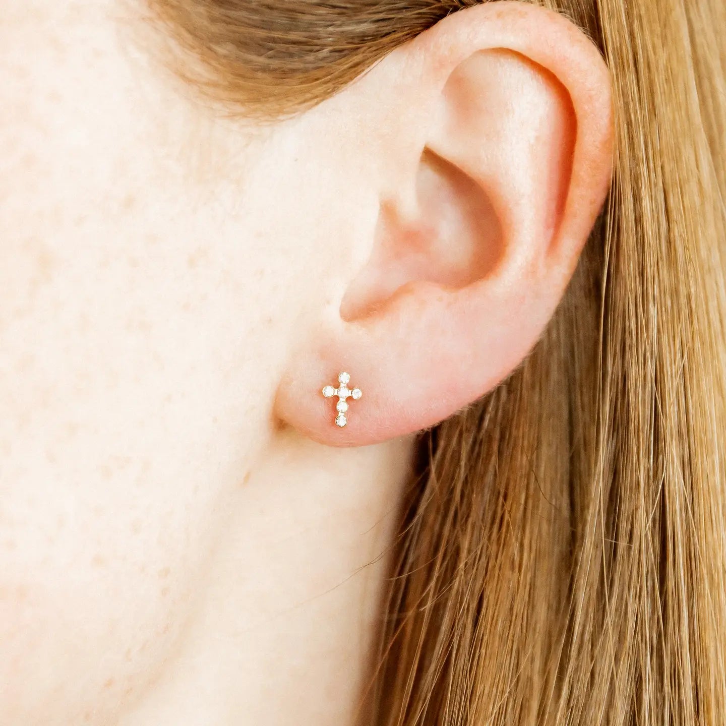 Screwback Stud Earrings - Rhinestone Cross