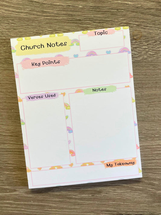 Church Notes Notepad - Rainbows and Hearts | 50 Sheets