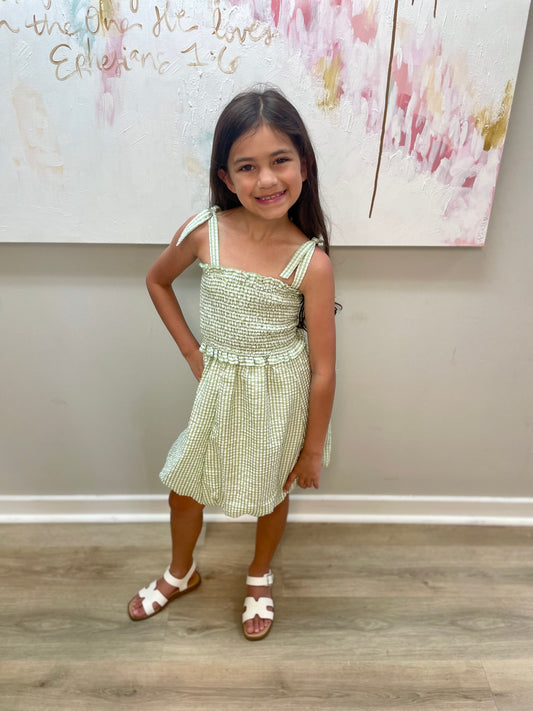 Girls: Sage Tie Shoulder Seersucker Bubble Dress