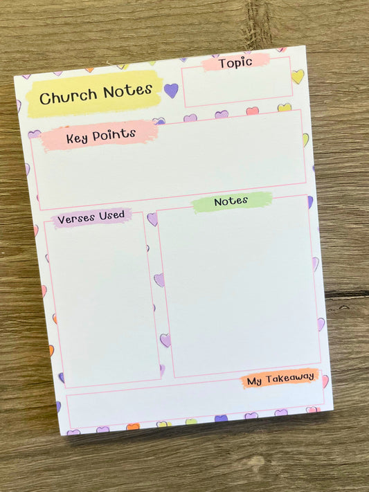 Church Notes Notepad - Multi Hearts | 50 Sheets