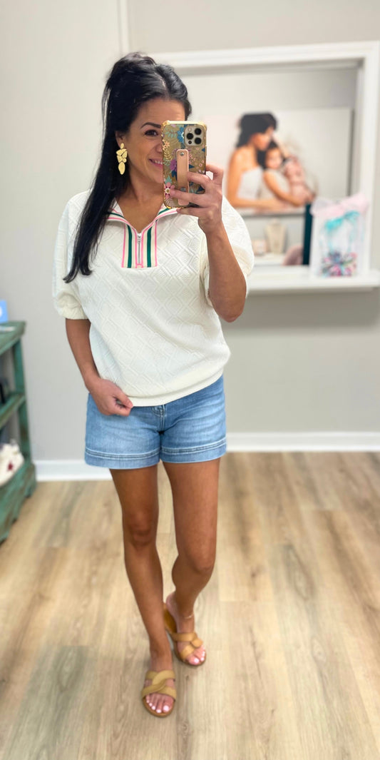 Preppy Pullover Textured Top