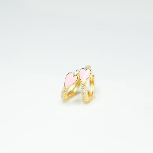 Bubblegum Pink Heart Pave Huggie Earrings