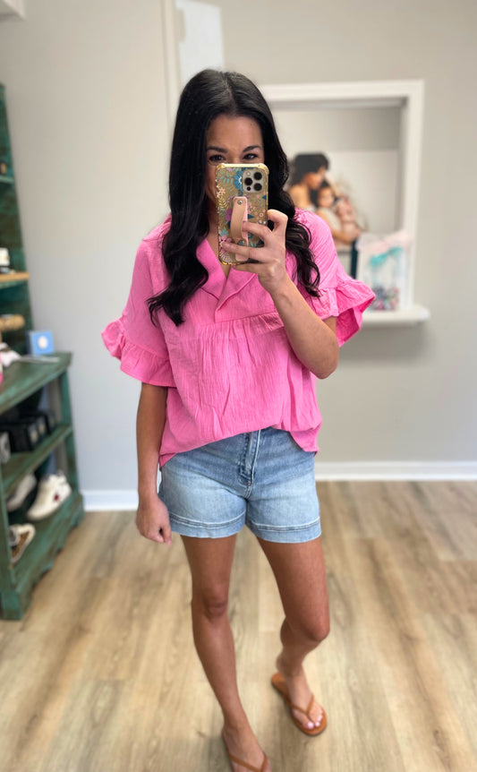Tickled Pink Ruffle Top
