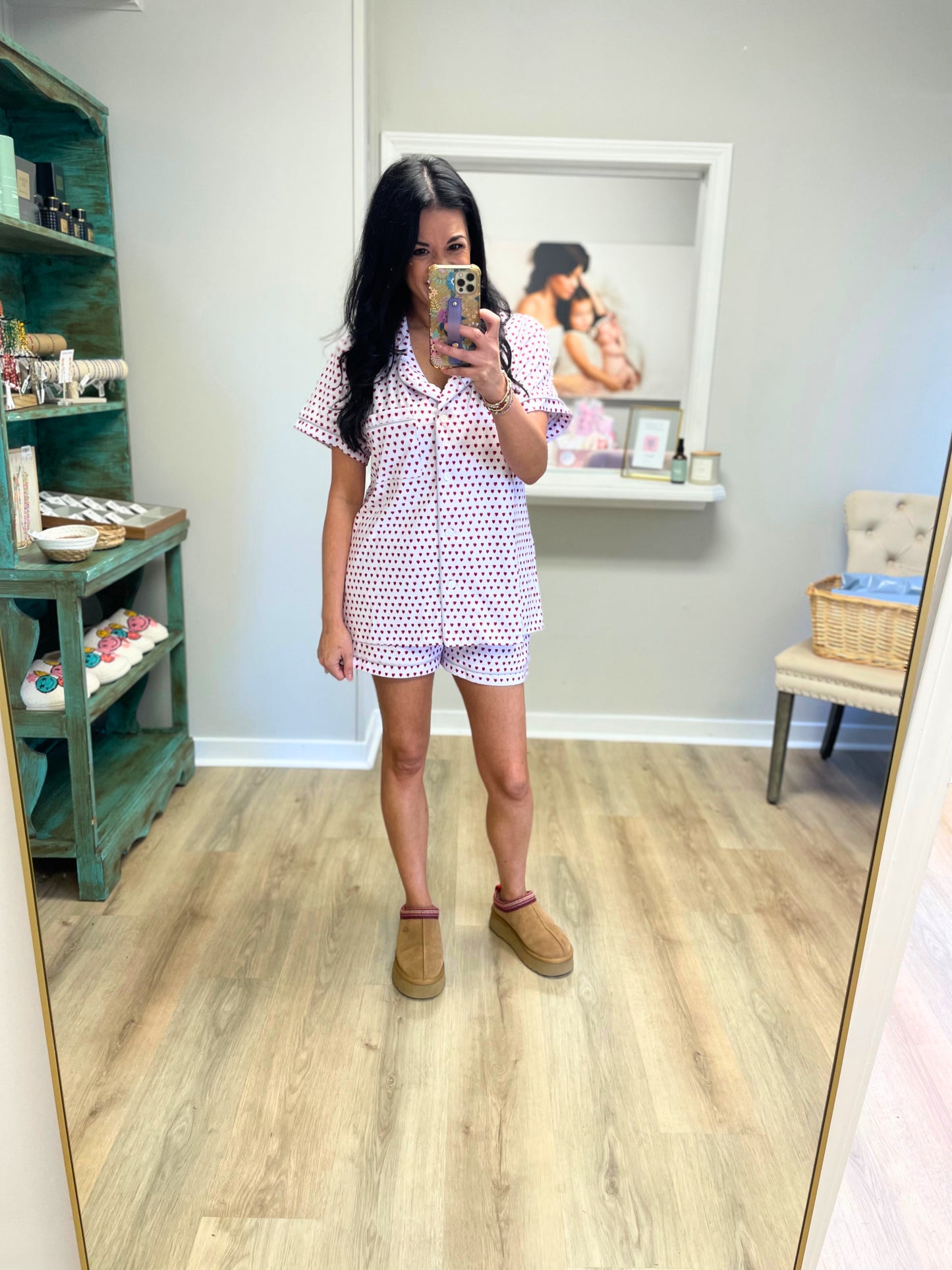 Varsity Hearts Pajama Set - Bright Maroon and Gray