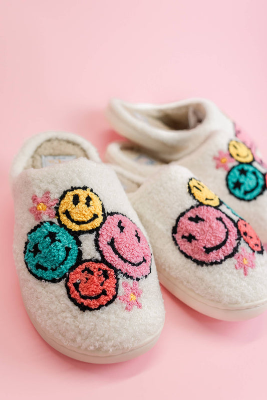 Retro Floral Smiley Face Slippers