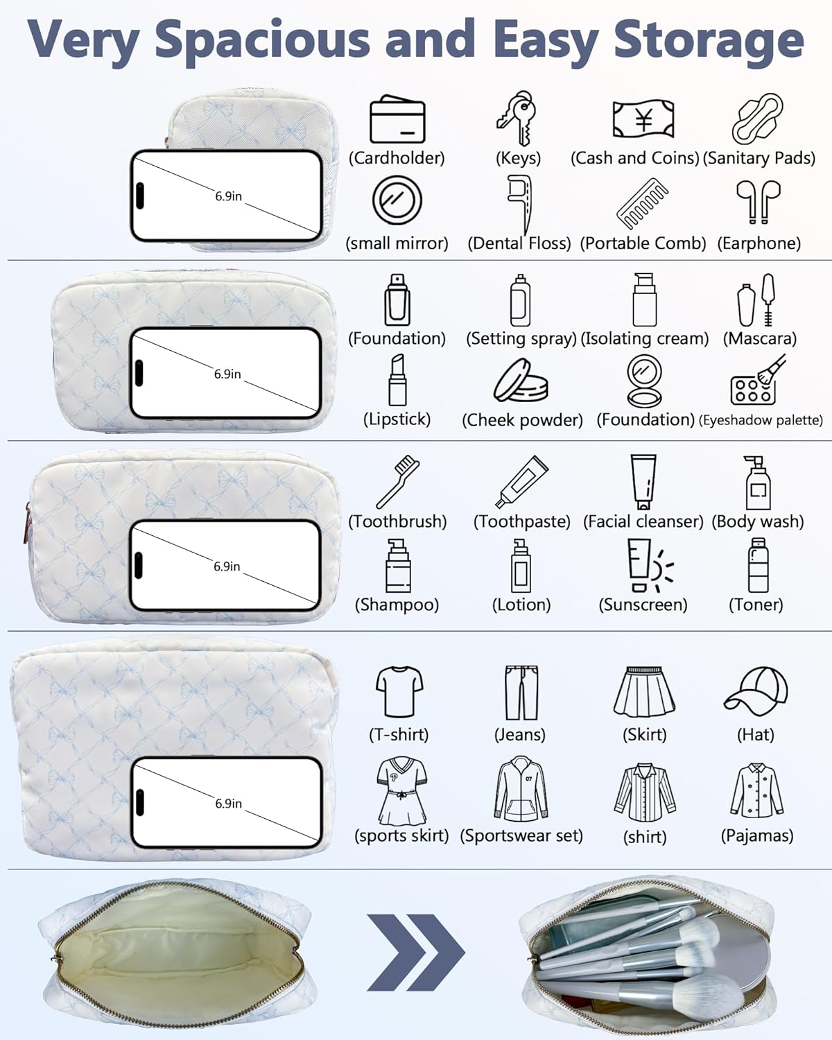 Pre-order 4PC Nylon Cosmetic Bags - Blue Bow