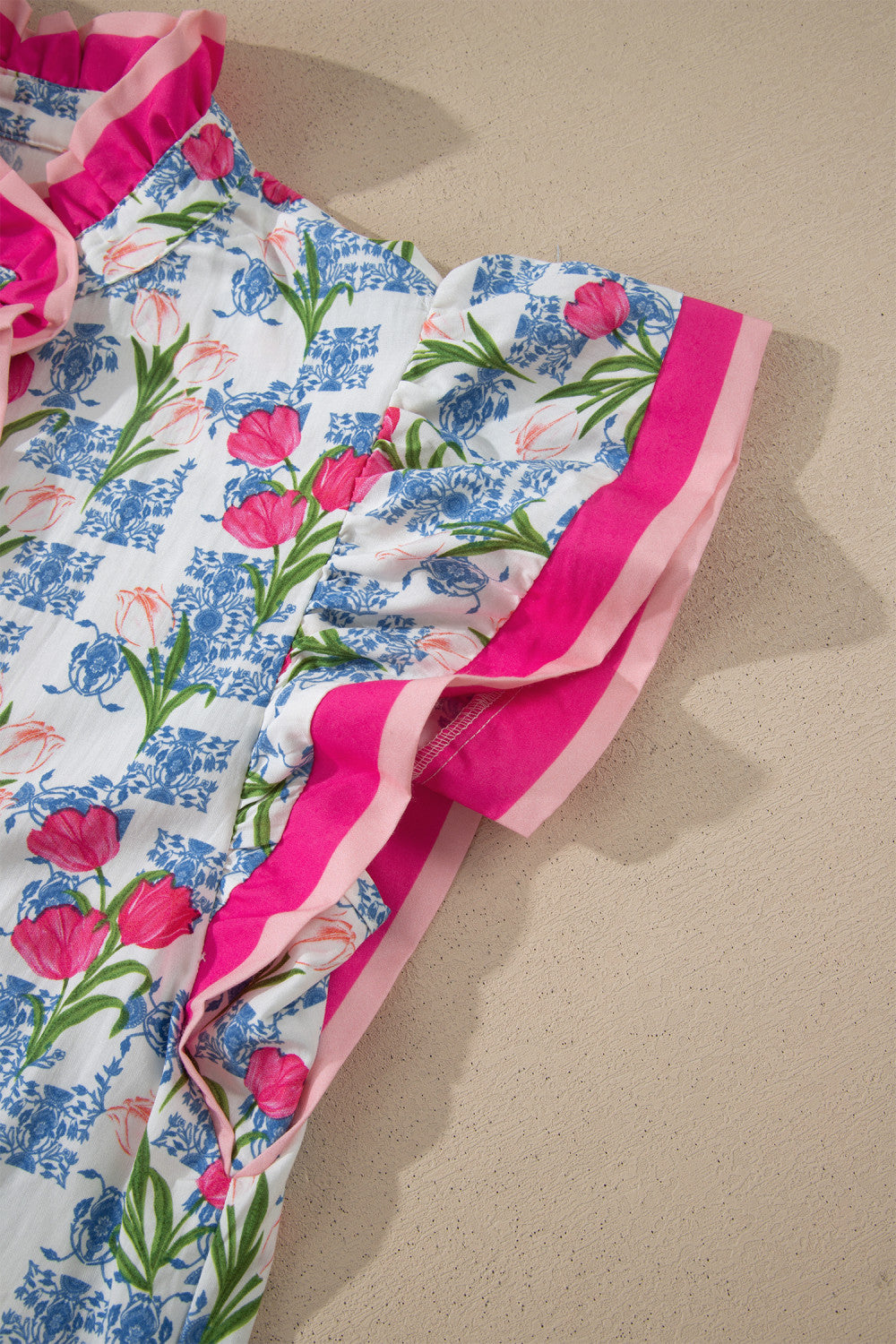 Pre-order Pink Flutter Trim Floral Top