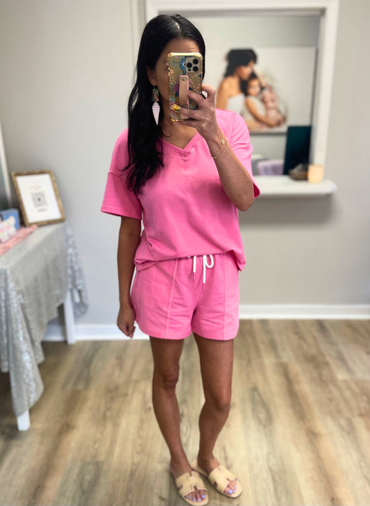 Lazy Days Bubblegum Pink Short Set