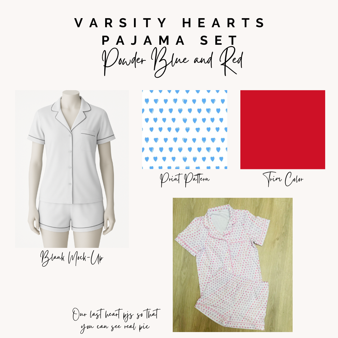 Varsity Hearts Pajama Set - Powder Blue and Red