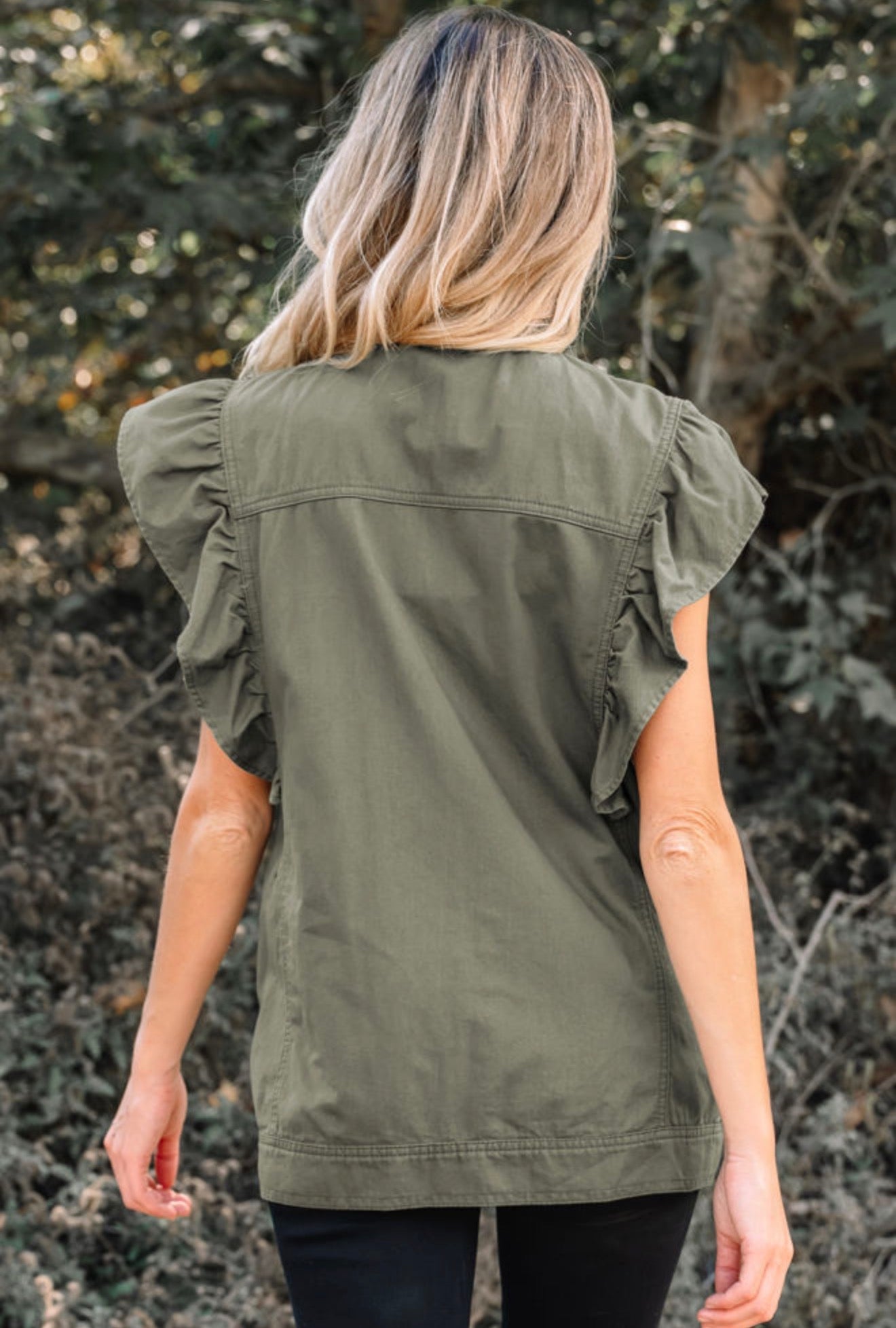 Green Jacket Vest with Ruffle Detail