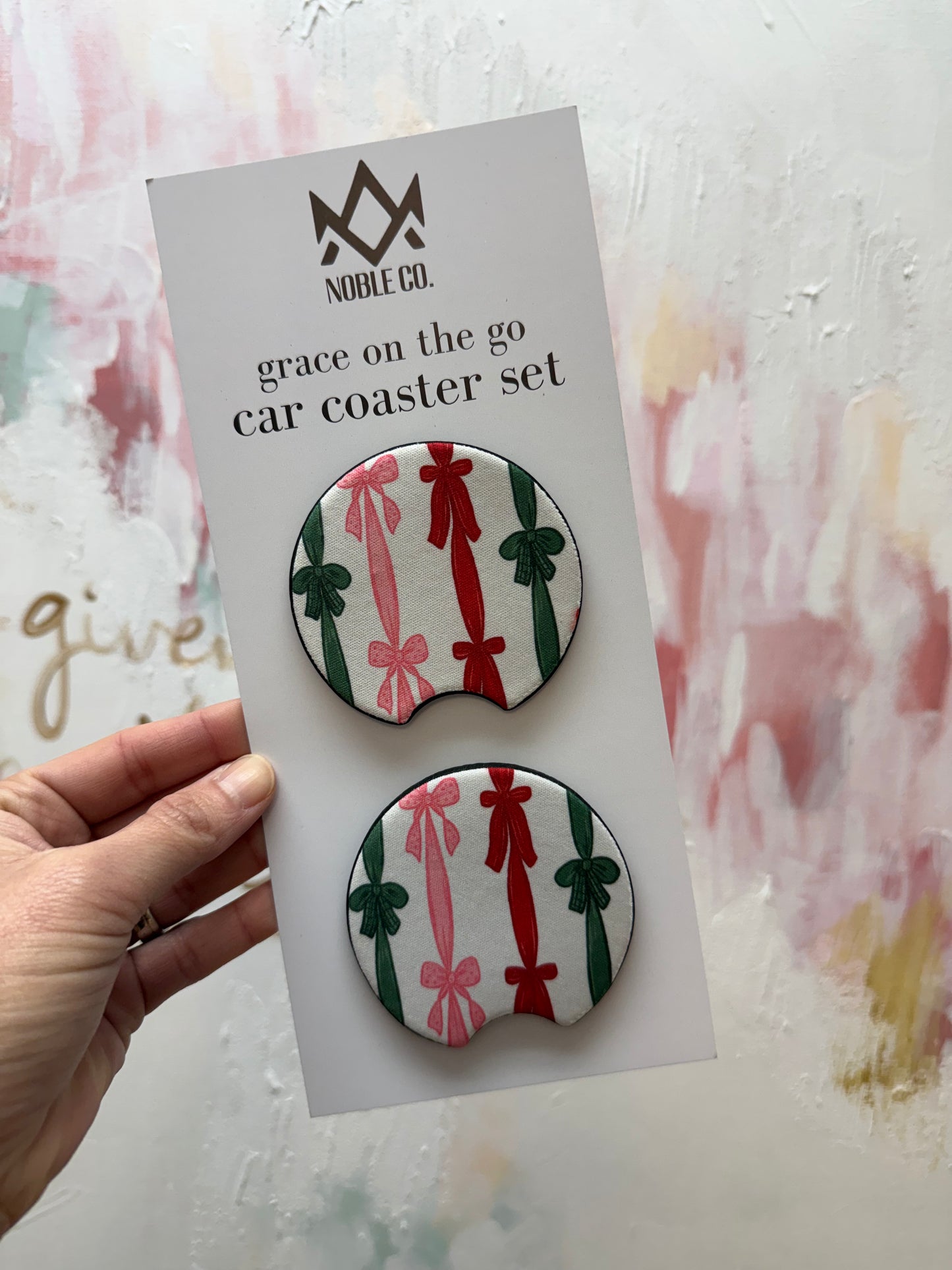 Grace On The Go Car Coaster Set - Christmas Bows
