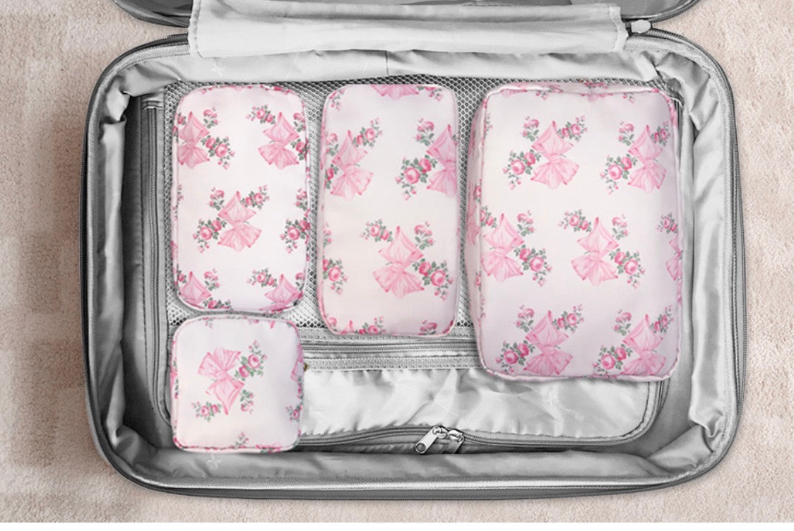 Pre-order 4PC Nylon Cosmetic Bags - Floral Pink