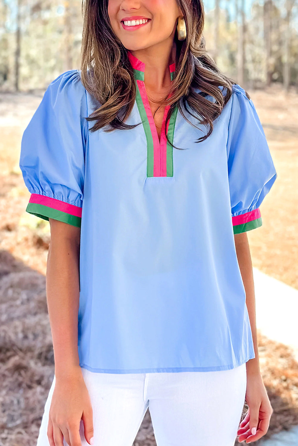 Bubble Pop Bold Trim Top - Blue