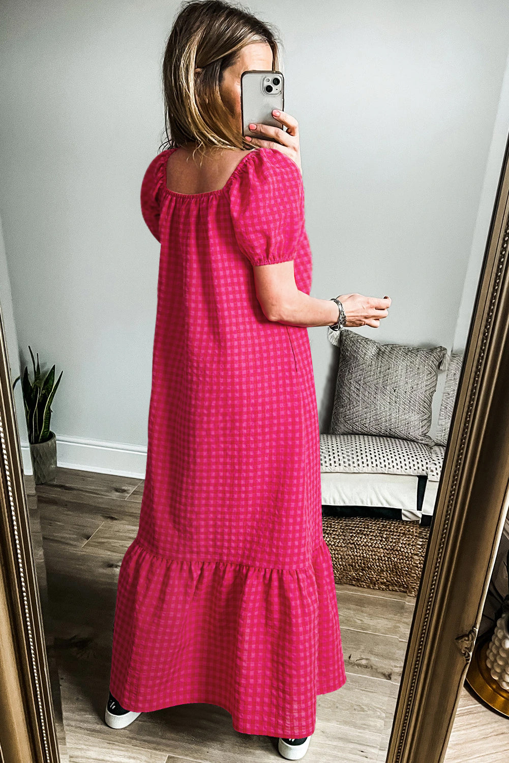 Picnic Crush Dark Pink Gingham Maxi
