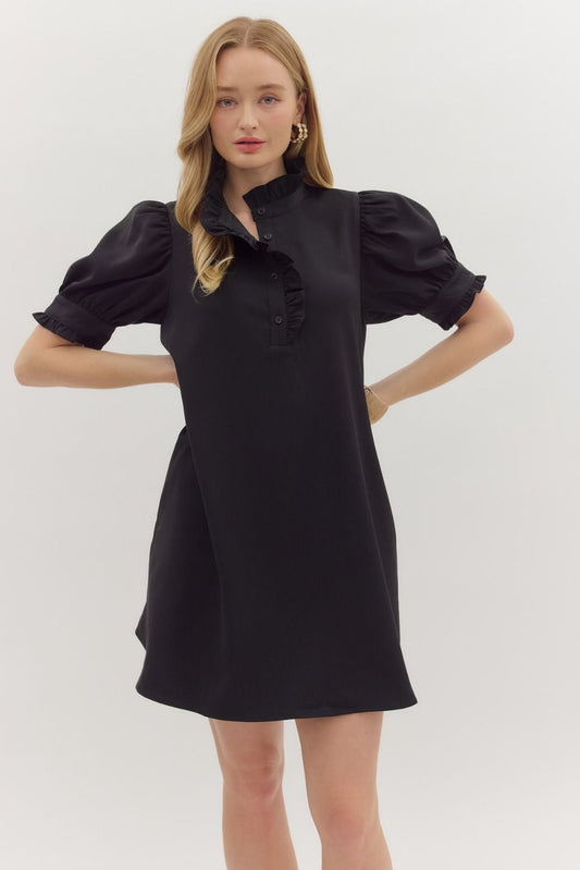 The Eleanor Ruffle Collar Dress - Black