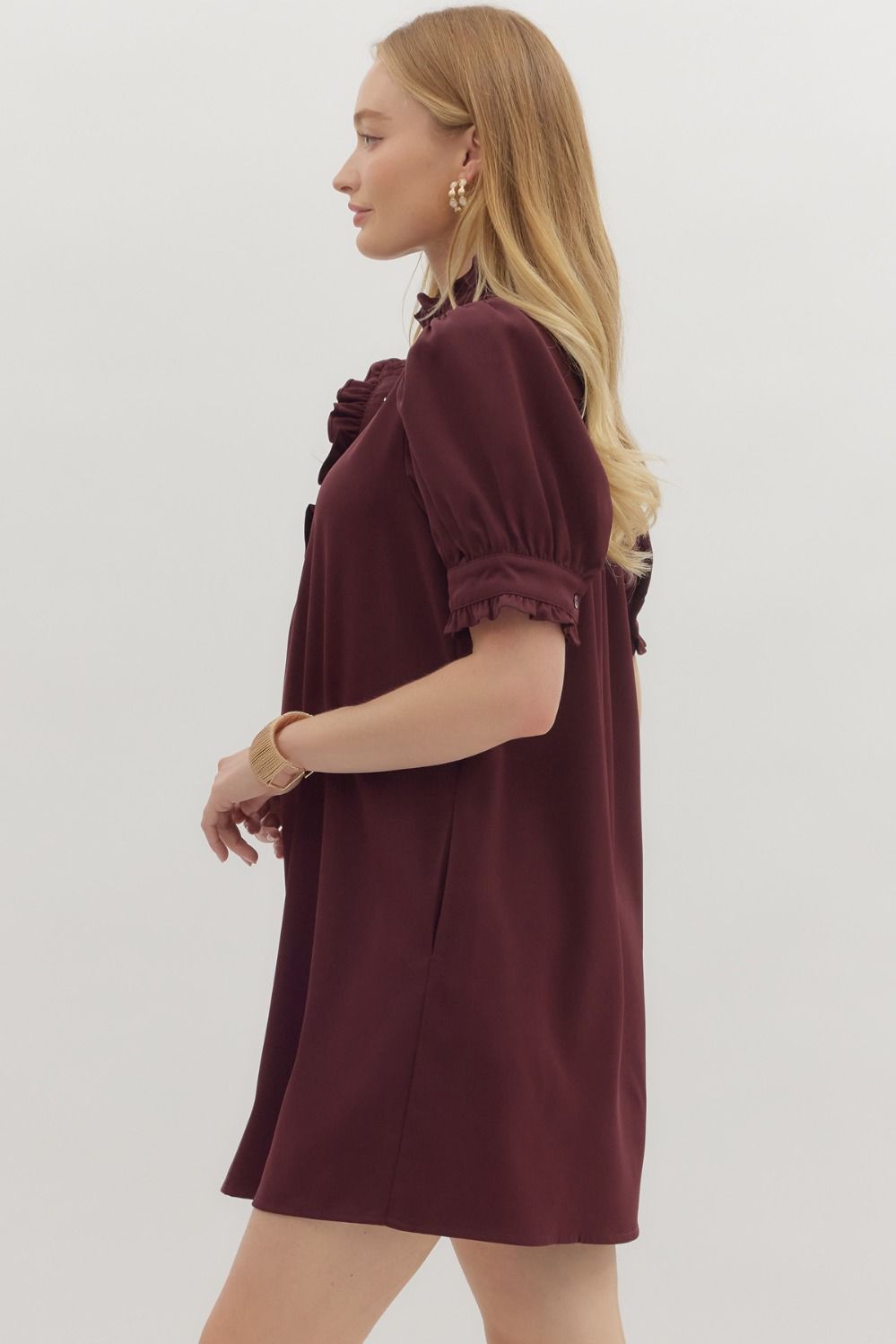 The Eleanor Ruffle Collar Dress - Burgundy