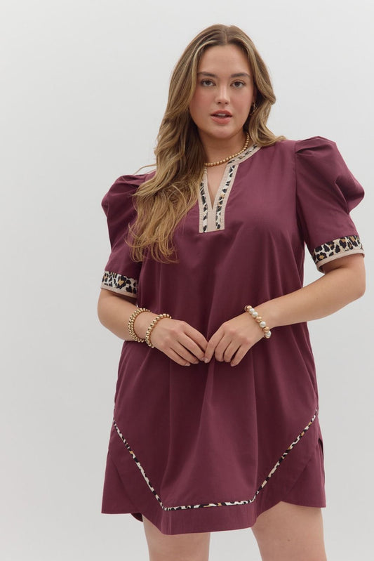 The Savannah Leopard Trim Dress - Curvy