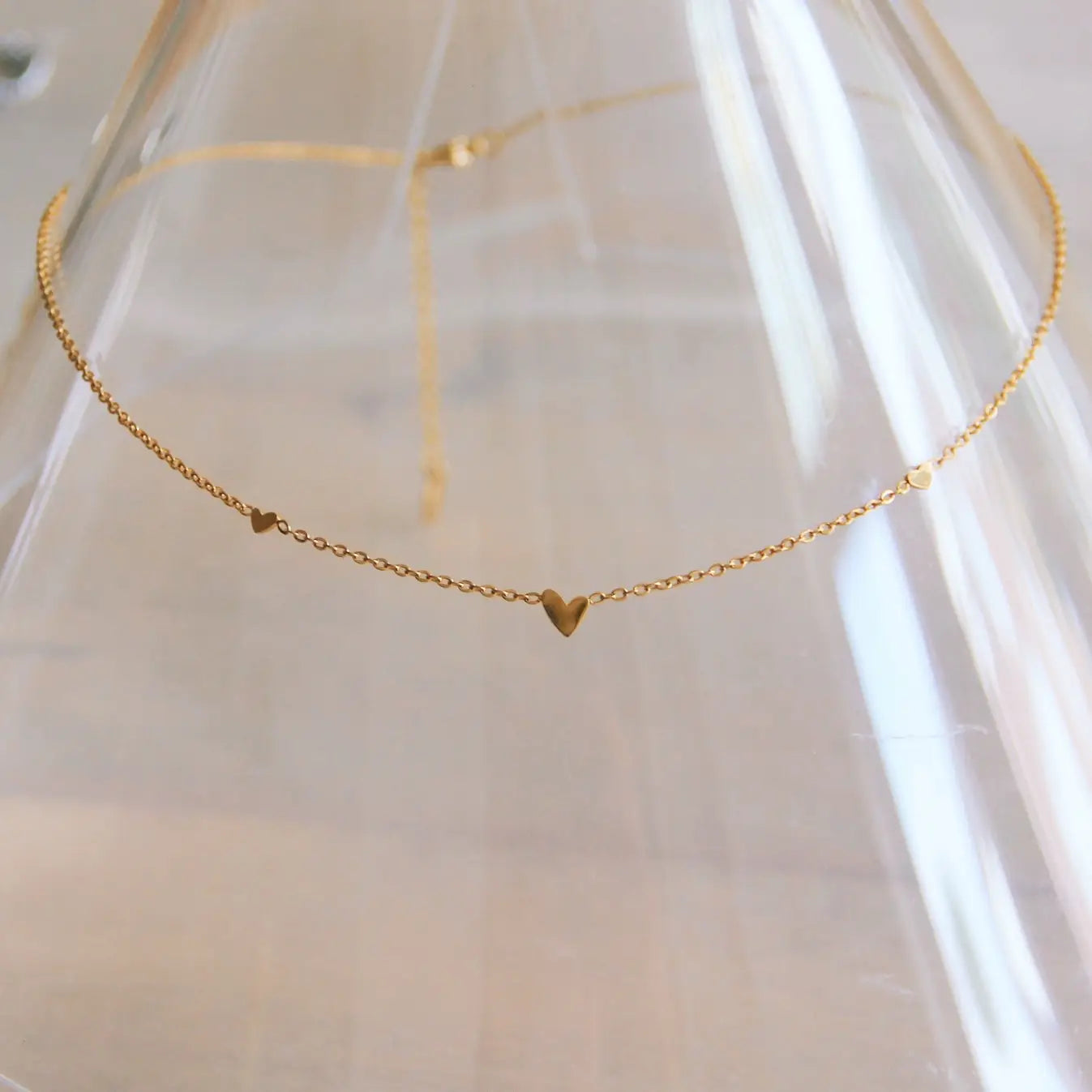 Pre-Order Dainty Heart Trio Necklace - Gold