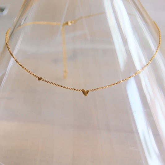 Dainty Heart Trio Necklace - Gold