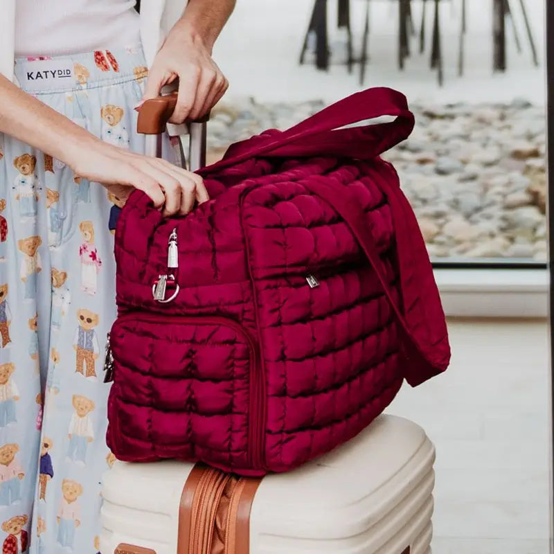 Pre-order Quilted Duffel Weekender with Luggage Slip - Wine