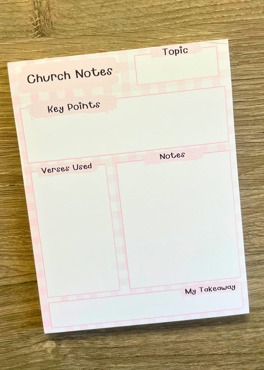Church Notes Notepad - Pink Gingham | 50 Sheets