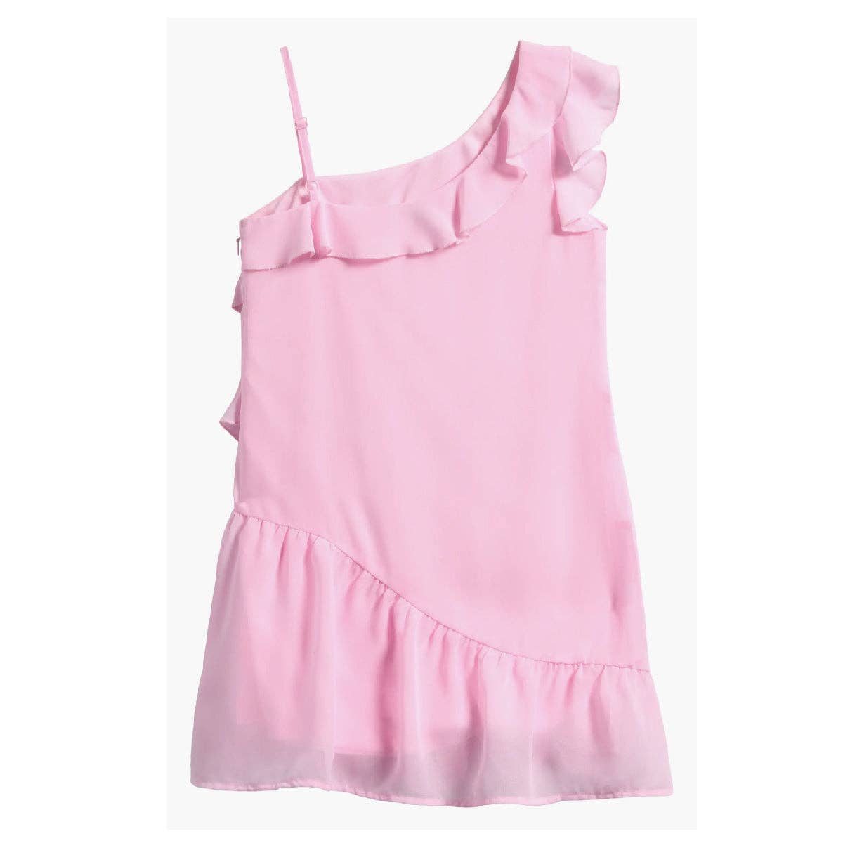 Girls: Pink One-Shoulder Ruffle Dress