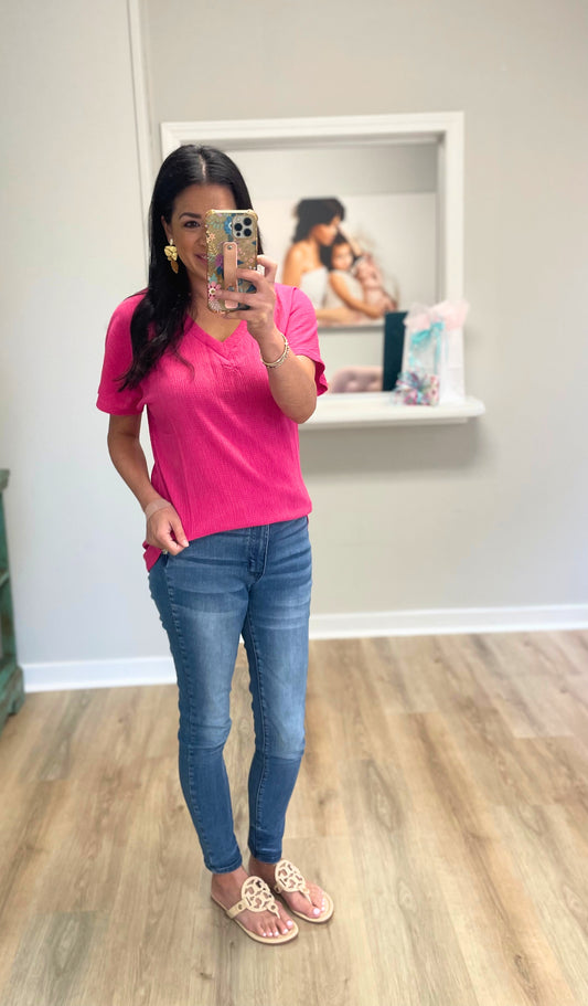 Sweet Simplicity Crinkled Texture Top - Pink