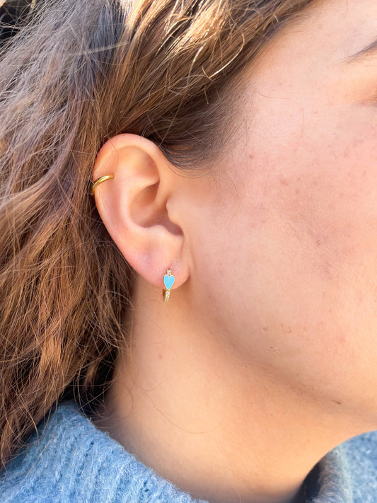 Turquoise Heart Huggie Earrings