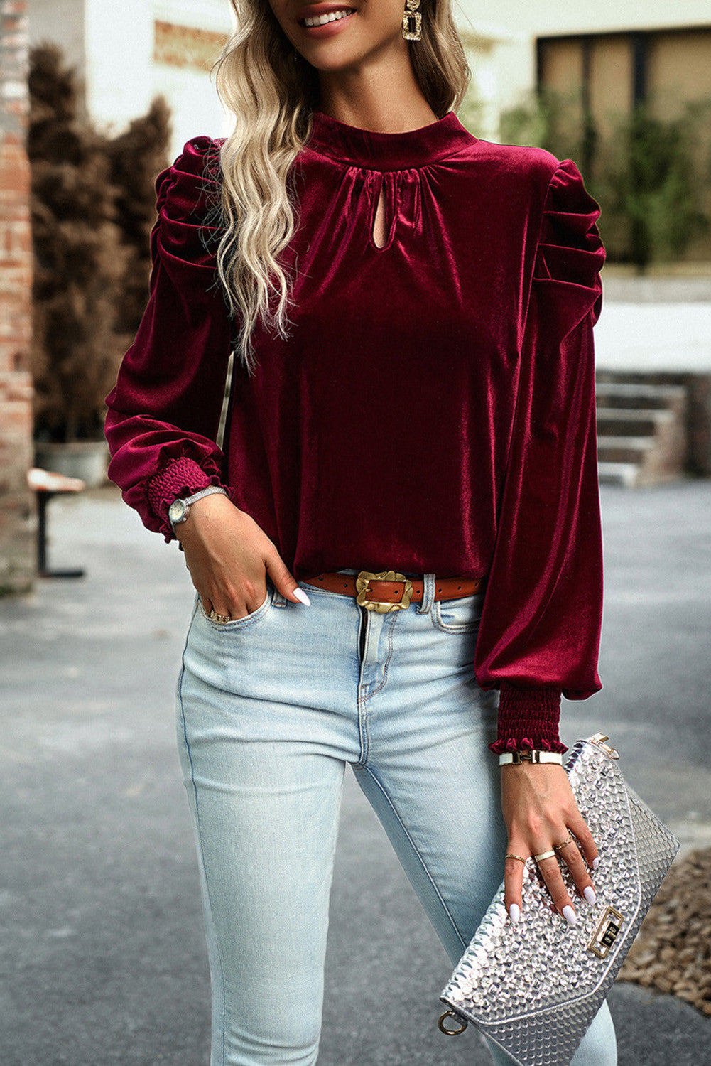 Cranberry Velvet Top