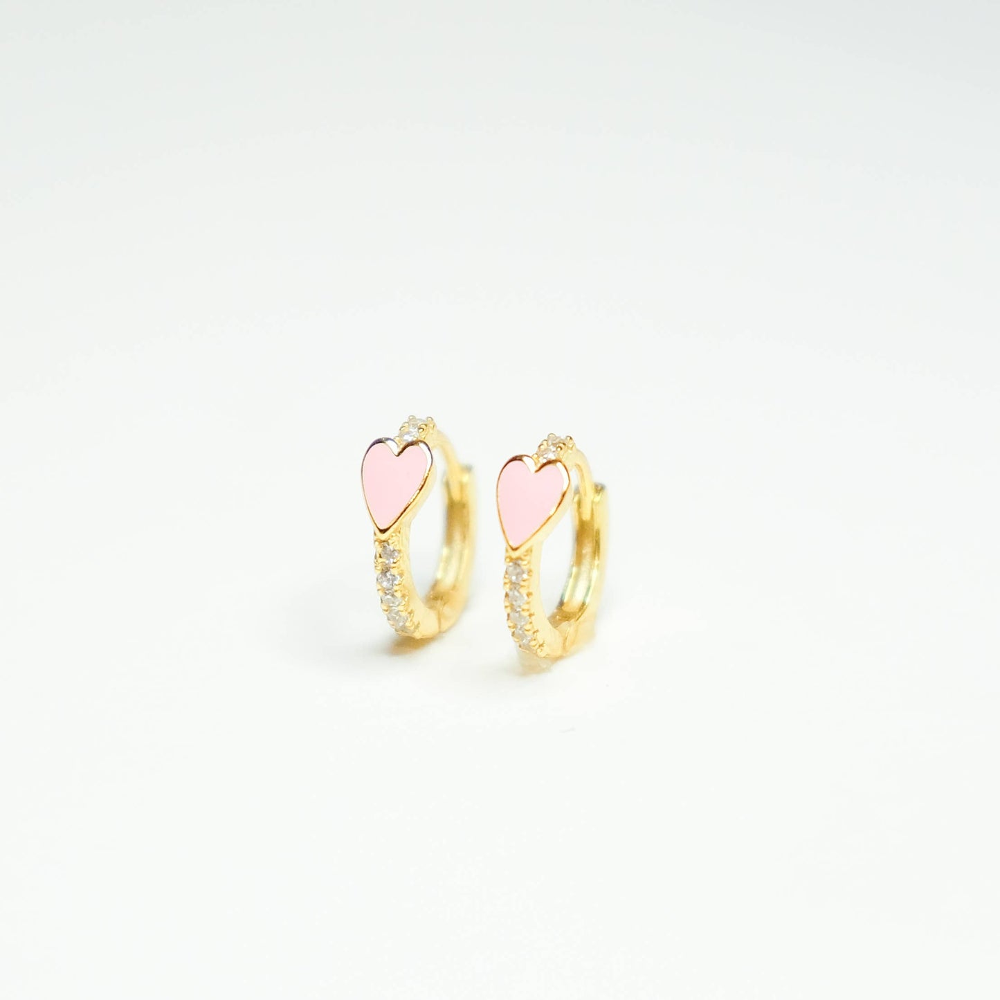Bubblegum Pink Heart Pave Huggie Earrings