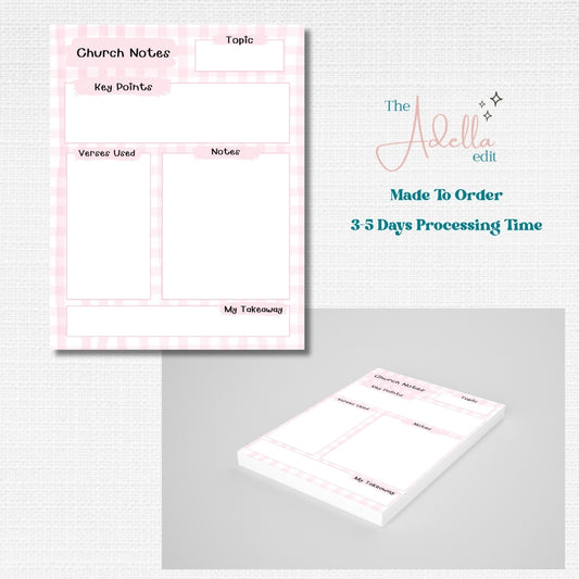 Church Notes Notepad - Pink Gingham