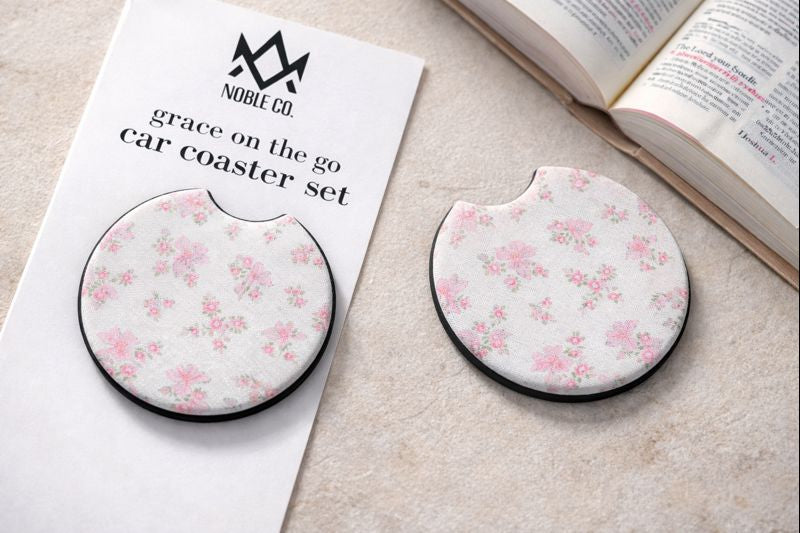 Grace On The Go Car Coaster Set - Fancy Floral Bows