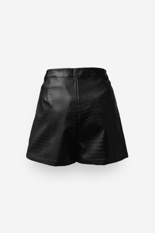 Crocodile Faux Leather High-Waisted Shorts