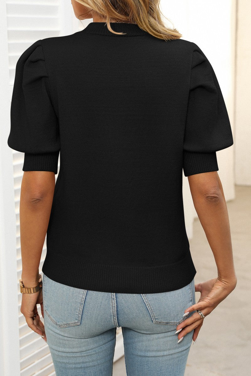 Pre-Order Black Puff Sleeve Knit Top
