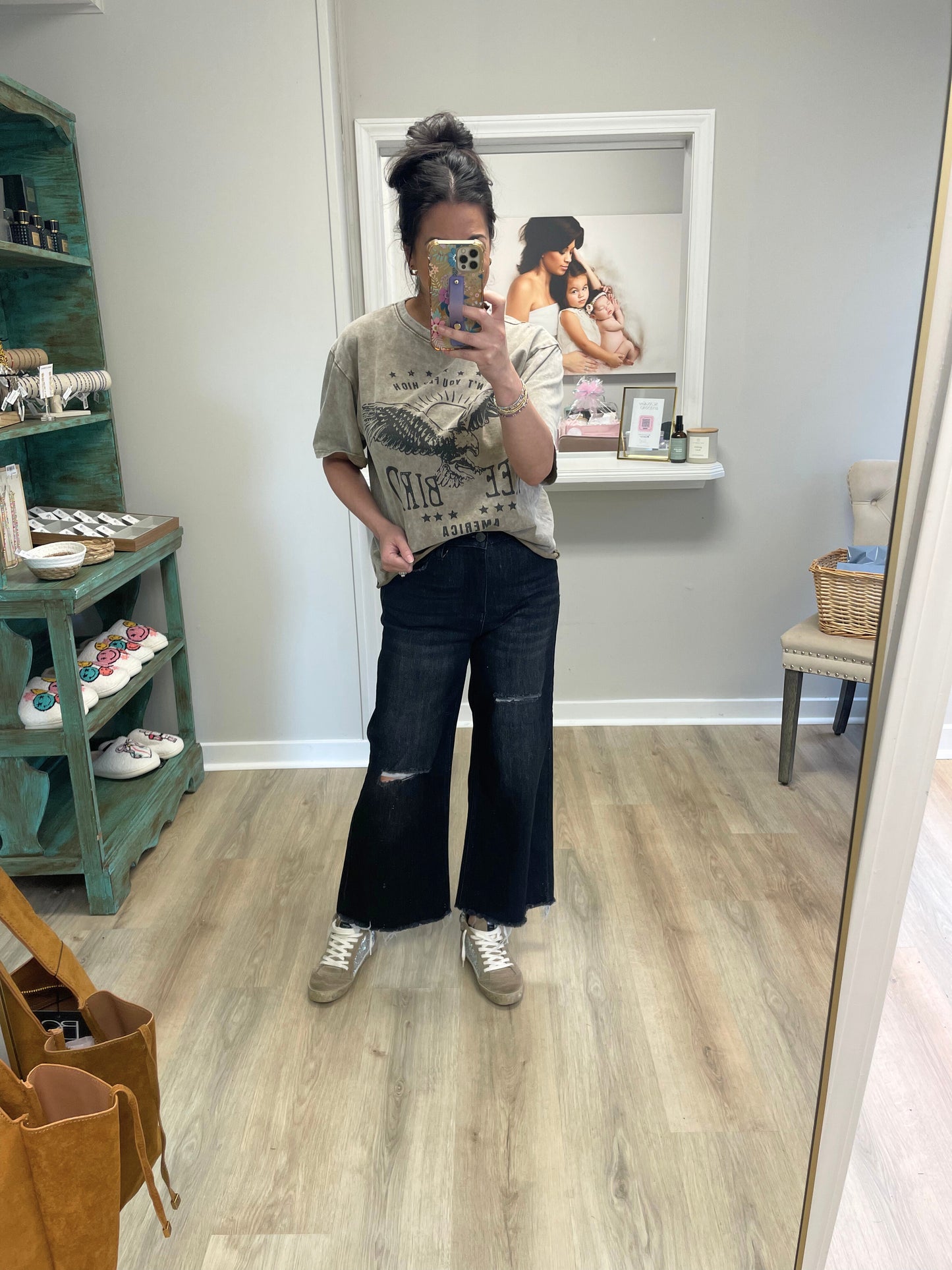 Black Frayed Wide Leg Jeans