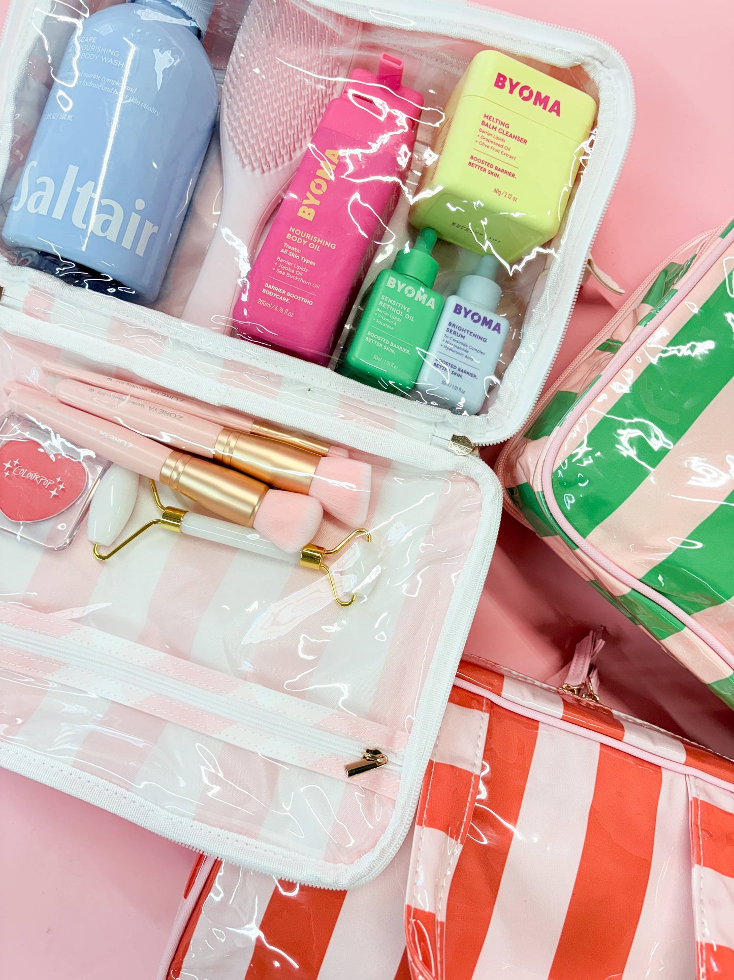 Gloss & Go - Colorful Stripe Wipeable Travel Cosmetic Case