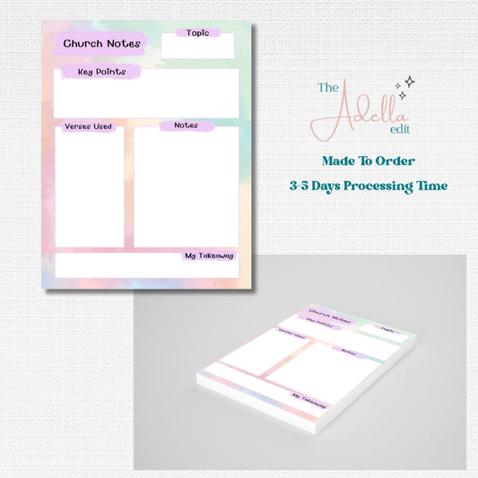 Church Notes Notepad - Watercolor Pastel