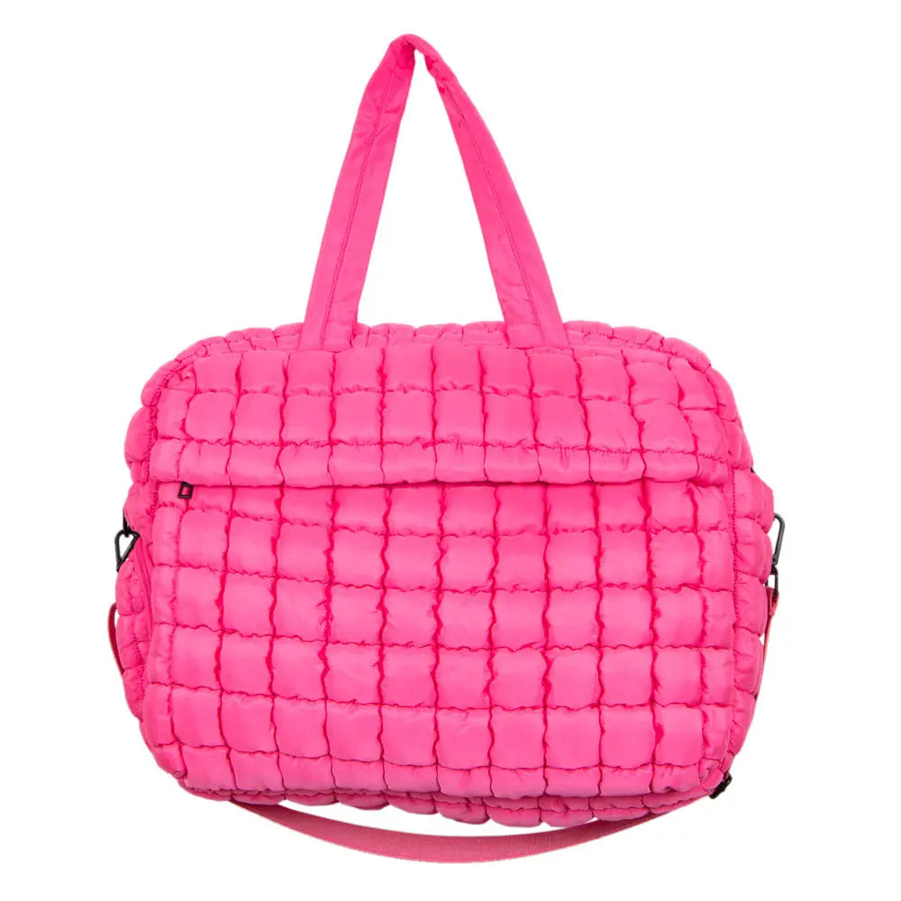 Pre-order Quilted Duffel Weekender with Luggage Slip - Hot Pink