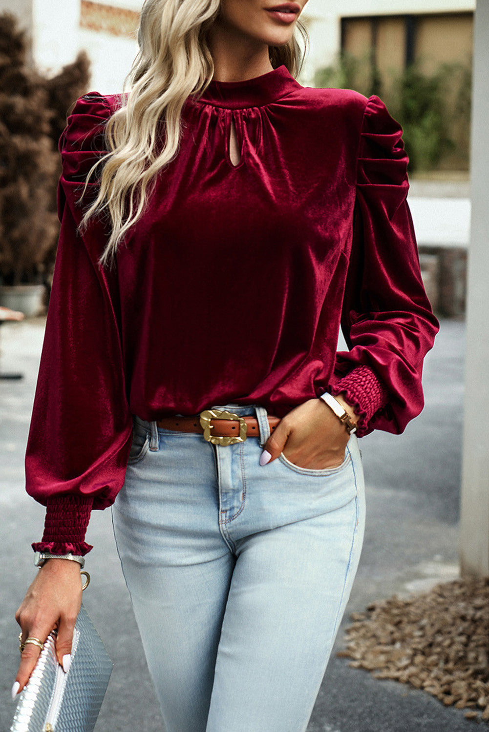 Cranberry Velvet Top