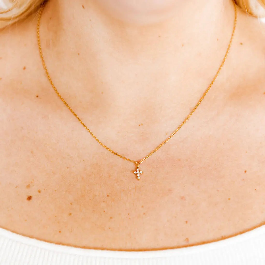 Super Dainty Rhinestone Cross Necklace