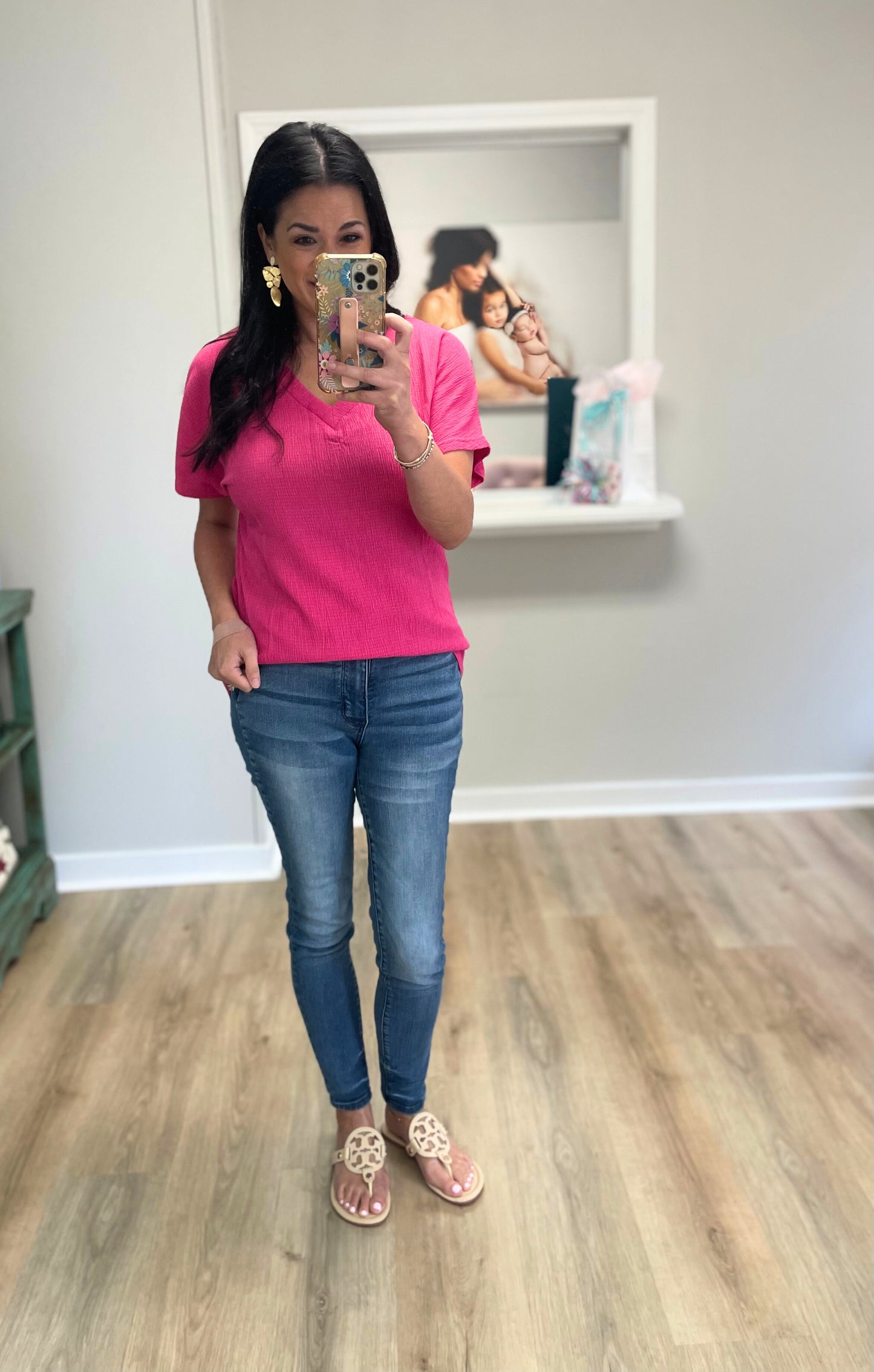Sweet Simplicity Crinkled Texture Top - Pink