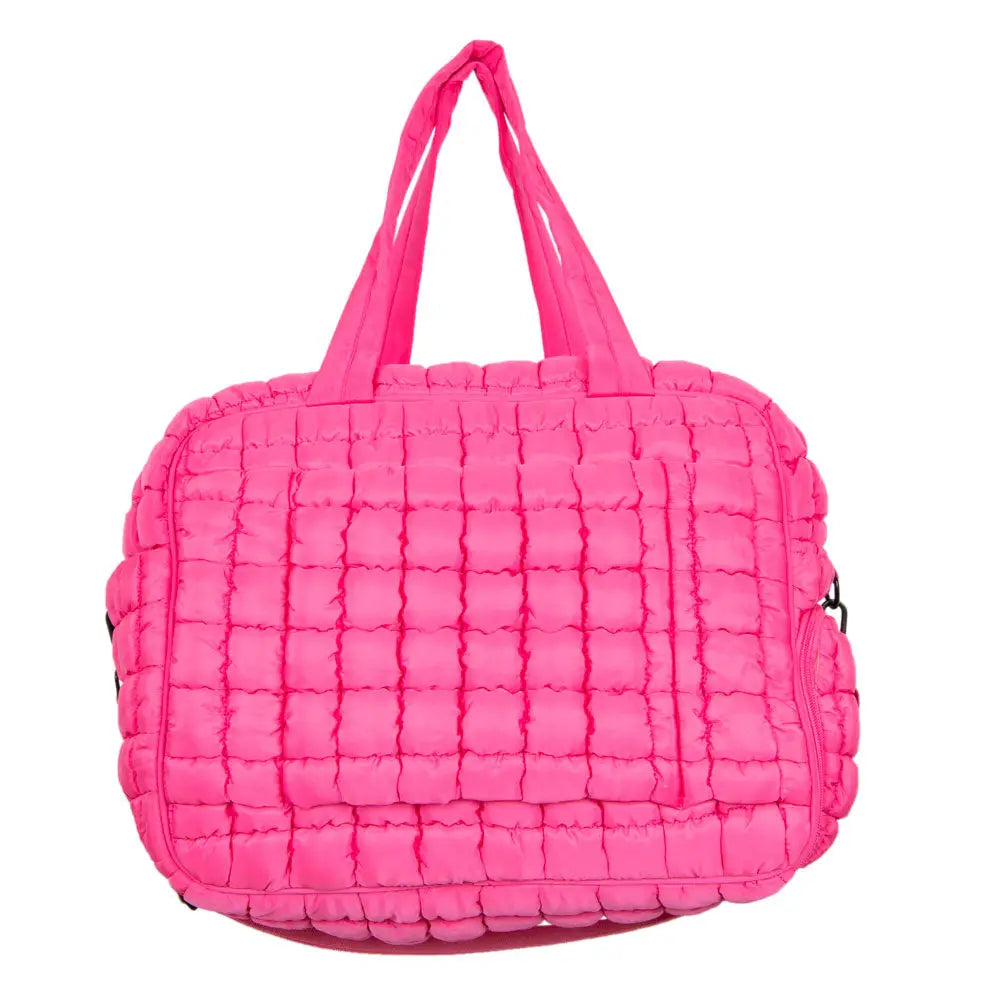 Pre-order Quilted Duffel Weekender with Luggage Slip - Hot Pink