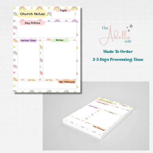 Church Notes Notepad - Rainbows and Hearts