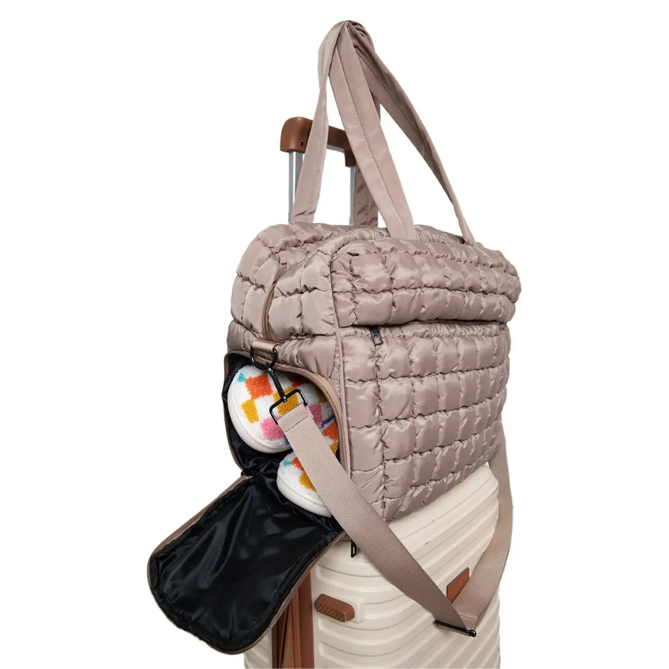 Pre-order Quilted Duffel Weekender with Luggage Slip - Tan