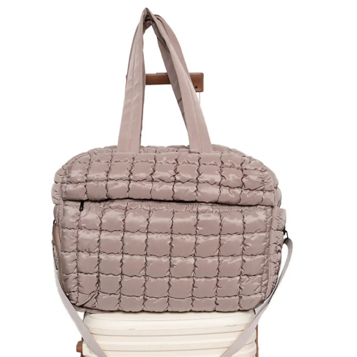 Pre-order Quilted Duffel Weekender with Luggage Slip - Tan