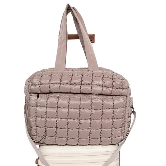 Pre-order Quilted Duffel Weekender with Luggage Slip - Tan