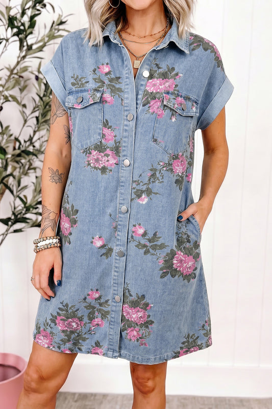 Pre-order Bloom and Denim Shirt Dress