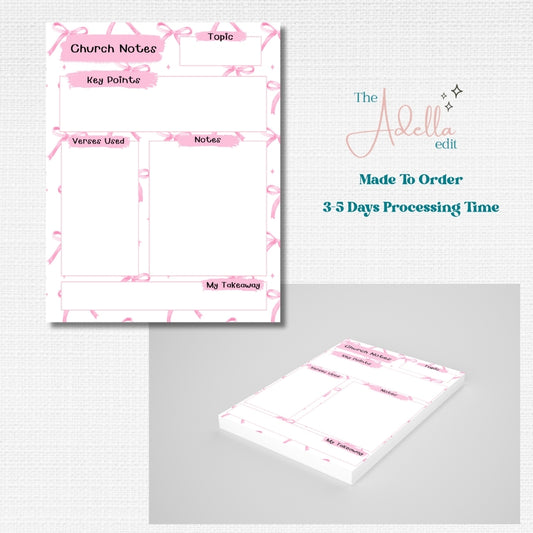 Church Notes Notepad - Pink Bow